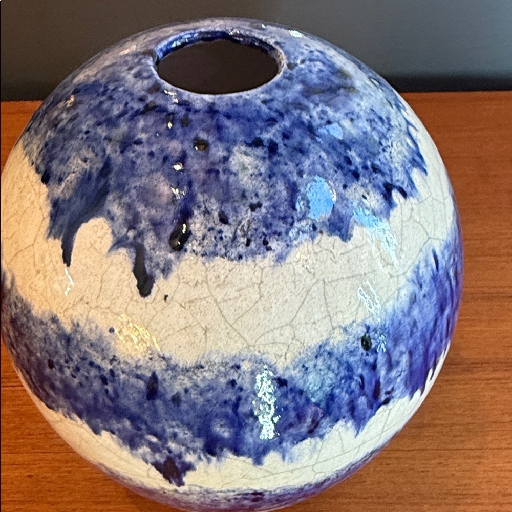 Hand Crafted Indigo and Ivory Ceramic Sphere - Picture 3 of 10